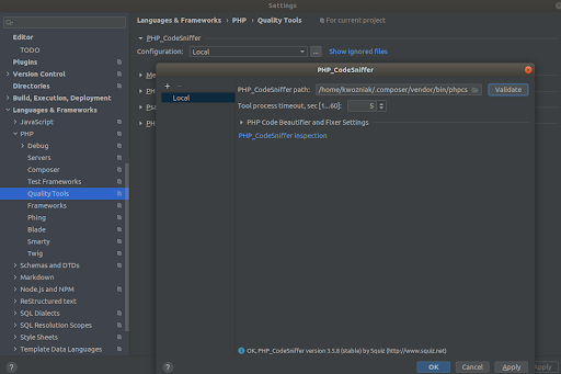 Dodawanie ścieżki do skryptu phpcs dla PHP_CodeSniffera w PHPStorm