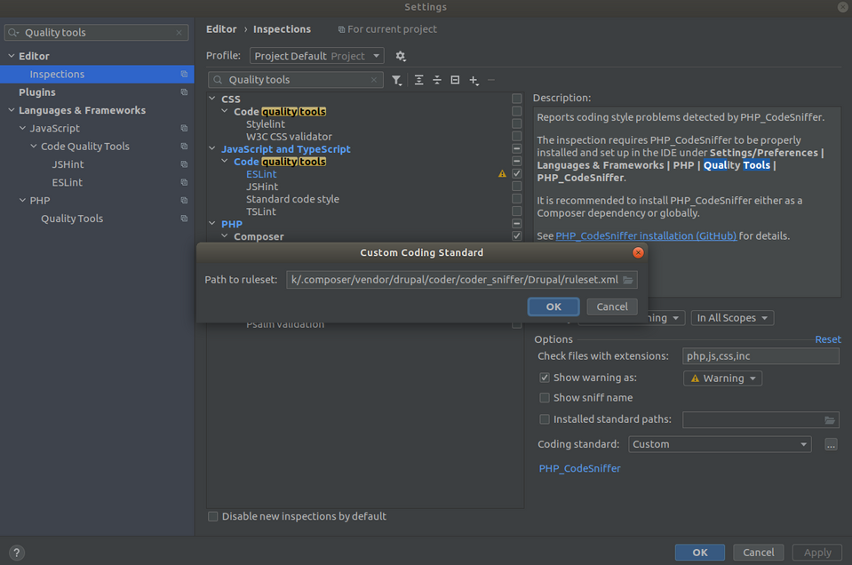 Dodawanie ruleseta z modułu Drupala Coder w PHPStorm