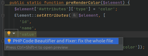 Poprawianie błędnego elementu kodu w PHPStorm przy pomocy PHP Code Beautifier and Fixer