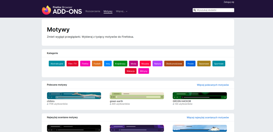 W sklepie Firefox add-ons można znaleźć różnorodne motywy do spersonalizowania wygladu przeglądarki