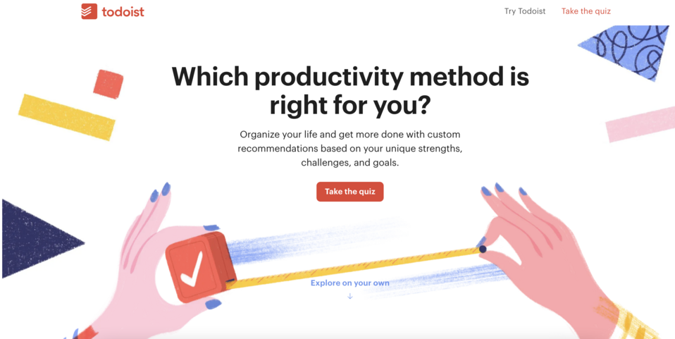 Quiz Todoist pomagający określić, jaka metoda produktywności jest dla Ciebie najbardziej odpowiednia