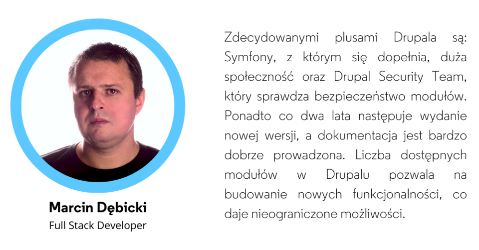 Grand Master Drupal Developer wymienia zalety Drupala, wśród których jest dobra dokumentacja i wiele dostępnych modułów