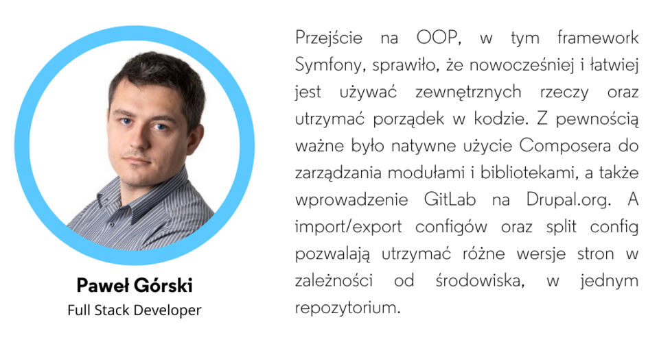 Wypowiedź programisty Droptica o zmianach, jakie przyniósł Drupal 8